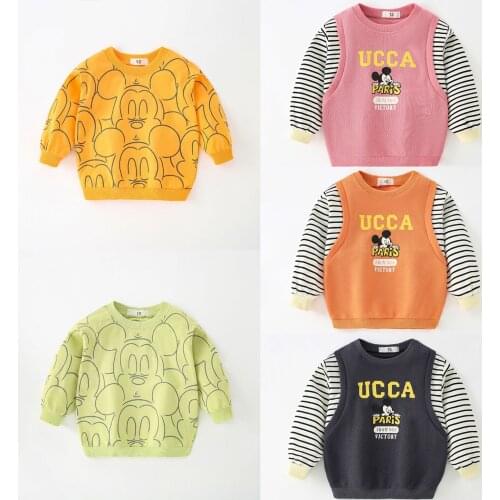 Childrens Sweater 2021 New Spring Autumn Newborn Boys Girls Long Sleeve Fake Two-piece Sweatshirt Kids Baby Bottoming Shirt