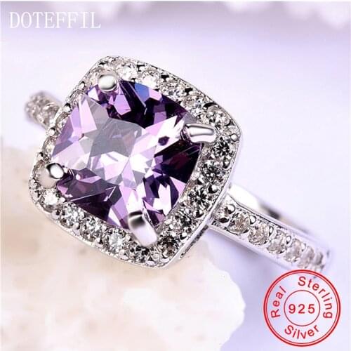 DOTEFFIL 925 Sterling Silver Filled Charm Birthstone Rings Women Fashion Jewelry Purple Zircon Ring Fashion Jewelry