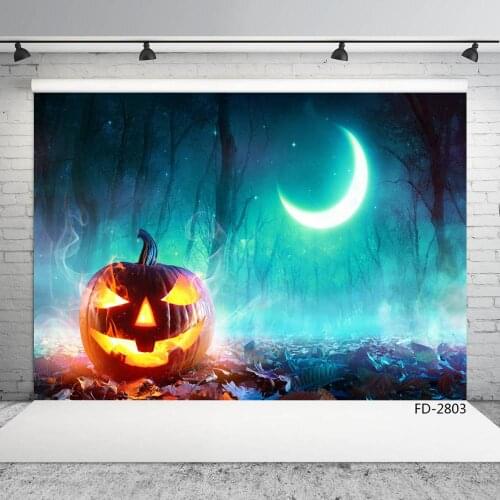 Halloween Pumpkin Spooky Grove Moon Photography Backdrops Vinyl Cloth Photoshoot Background for All Hallows' Day Photobooth