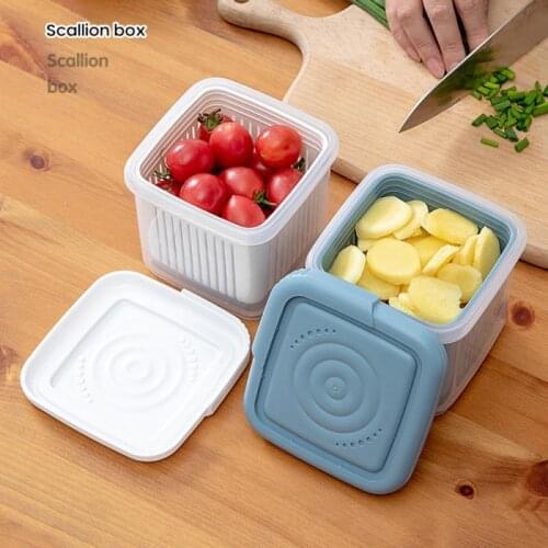 Home Drain Fresh Box Sealed Kitchen Vegetable Plastic Food Storage Box Refrigerator Storage Green Onion Drain Box Home Storage