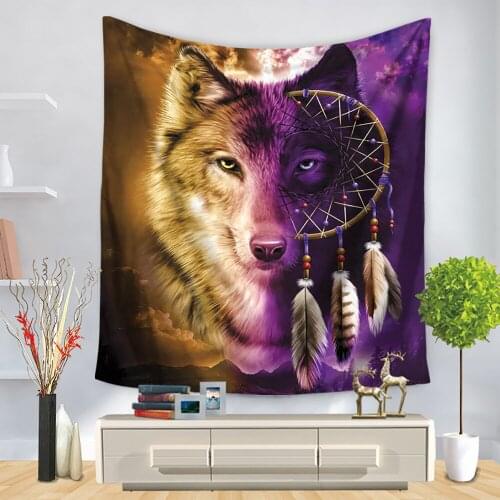 Gradual Wolf Print Tapestry Wall Hanging Bed Cover Cartoon Wolves Wall Hanging Tapestry for Living Room Bedroom Dorm Home Decor
