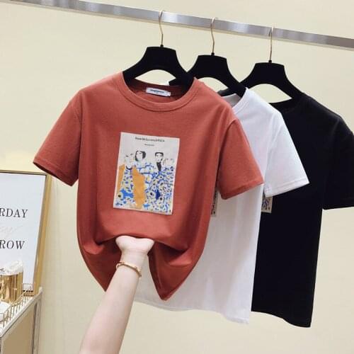 Harajuku White Tees T shirt Women Tops Summer Clothes Woman Tshirt Short Sleeve Applique Plus Size Korean Tee Shirt Femme