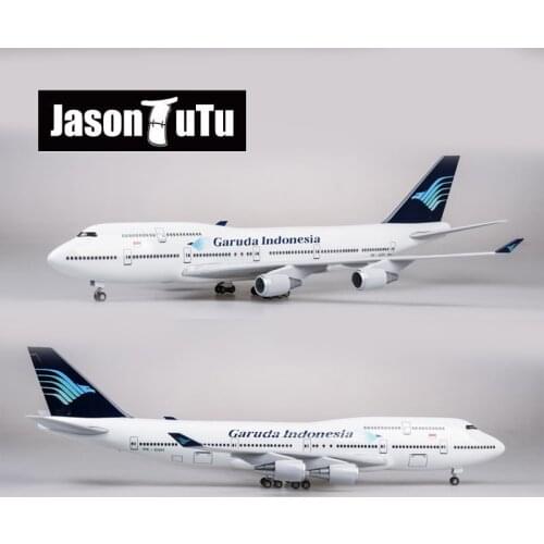 JASON TUTU 47cm Resin Diecast 1:160 Scale Garuda Indonesia Boeing B747 Plane Model Airplane Model Aircraft Planes with Light & W