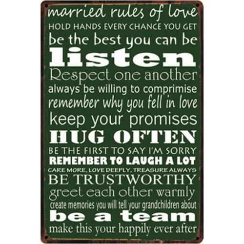 [ Kelly66 ] Married Rules Metal Sign Tin Poster Home Decor Bar Wall Art Painting 20*30 CM Size y-2265
