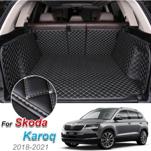 Leather Car Trunk Mat For Skoda Karoq 2018-2021 Cargo Liner Trunk Floor Pad Carpet Car Accessories