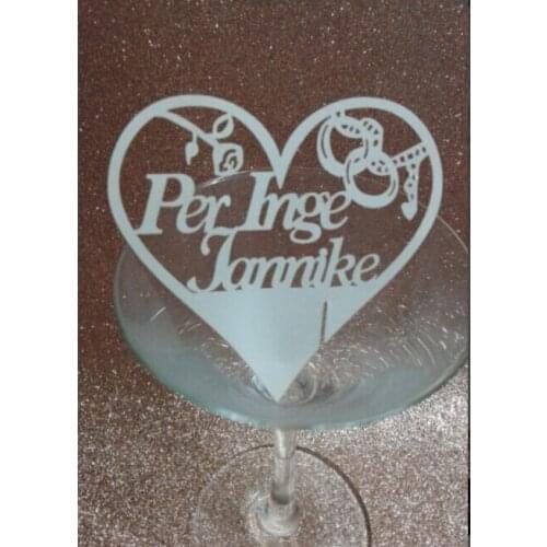 IVORY Personalized names heart wine glass markers cards wedding engagement bridal shower party escort table name number card