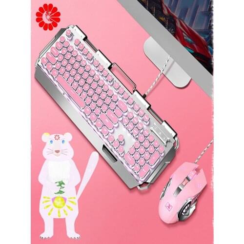 Cute pink real mechanical feel keyboard gaming laptop desktop computer for Windows Mac OS USB wired mechanical keyboard