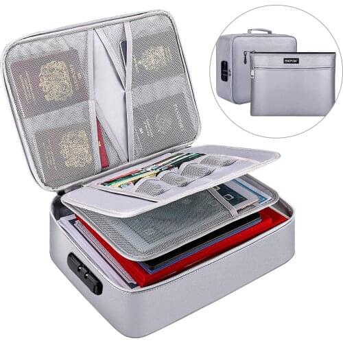 File Storage Bags,Fireproof Document Organizer Bag with Money Bag,Home Office Travel Safe Bag with Lock,Multi-Layer