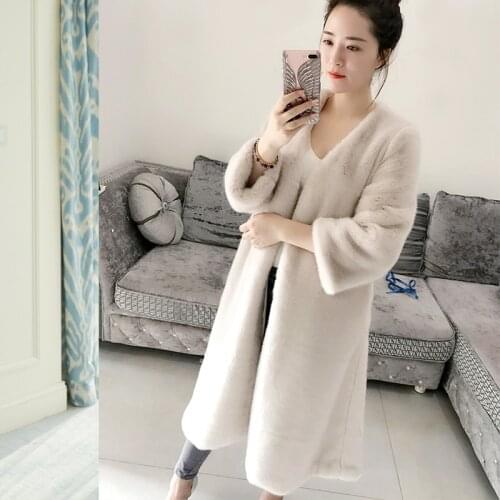 Autumn Winter New Parker Fur Coat Women Mink Velvet V-Neck Long Coats Female Loose Plus Size 7XLNine points sleeve Warm Overcoat