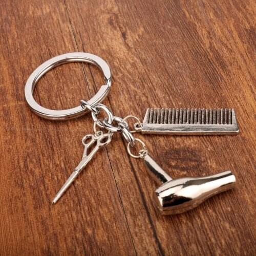 Stylist Hair Dryer/Scissor/Comb Dangle Pendant Keychain Hair Dresser Cosmetologist Key Ring Jewelry Gift Accessories