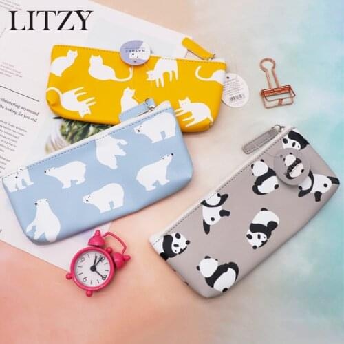 Animal Pencil Case for Boys Girls PU Leather Flamingo Pencil Bag Big Panda pencil Box Stationery Storage School Supplies
