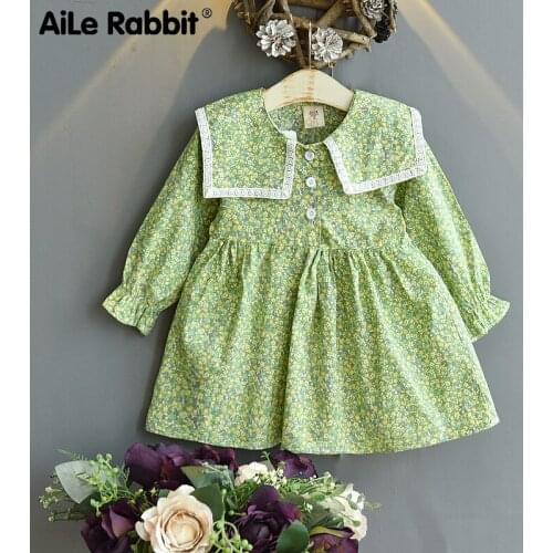 Girls' Floral Dress Autumn 2021 New Middle And Young Childrens Foreign Style Long Sleeve Childrens Doll Neck Dress