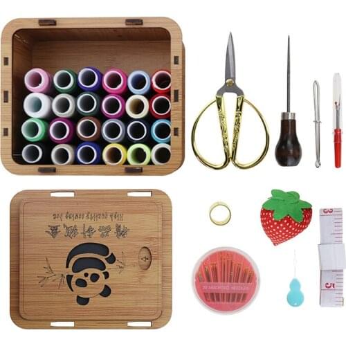 Fully Environmentally Friendly 24-color Sewing Without Nails, Exquisite Bamboo Art Panda Sewing Box, Household Gift Box Set, Wed