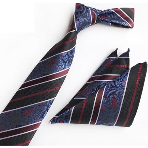 Striped Paisley Pattern Men Formal Necktie Set Silk Ties Gravata with Pocket Square Wholesale