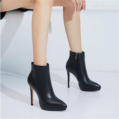 PXELENA INS Sexy Party Nightclub Dress Date Women Ankle Boots Genuine Leather Stiletto Super High Heels 12CM Shoes Plus Size 41