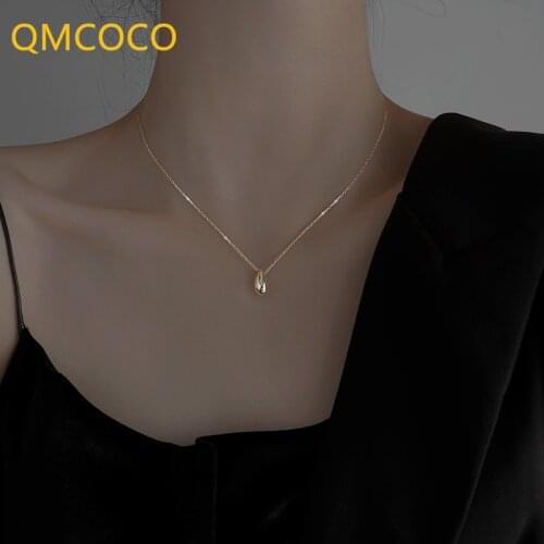QMCOCO Korean Style 925 Silver Trendy Design Women Simple Classic Water Drop Pendant Chain For Women Party Jewelry Gifts