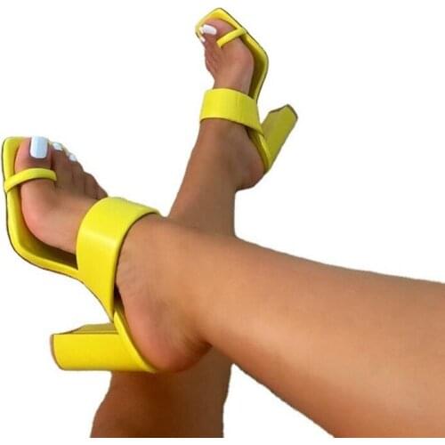 Sexy Female Design Women Sandals Chunky High Heel Ring Toe Pu Leather Solid Elegant Mature Dress Ladies Wedding Shoes