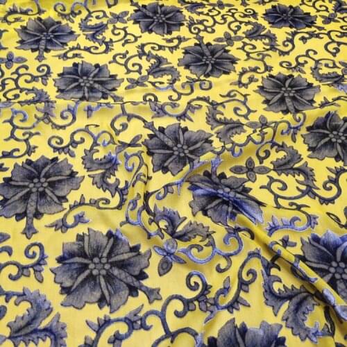 1 Meter Yellow Base Flower High Grade Silk Bottom Cloth Hollowed Out Real Velvet Dress Cheongsam Shirt Fabric