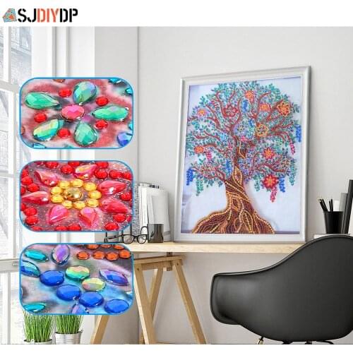 SJDIYD 5D Diamond Painting Scenery Tree Special Shape Diamond Painting Landscape Rhinestone Crystal Diamond Embroidery Pictures