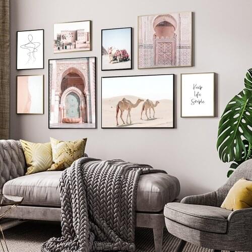 Nordic Posters And Prints Morocco Door Kasbah Camel Desert Quote Art Canvas Painting Wall Pictures For Living Room Home Decor