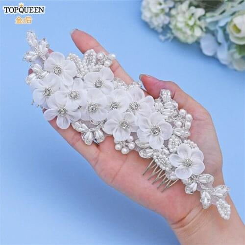TOPQUEEN H355 Double Comb Hair Clip White Flower Bridal Hair Accessories Wedding Hair Tiara Crown Beautifully Bridal Hair Comb