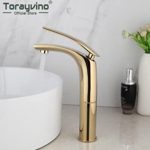 Torayvino Golden Bathroom Faucet Single Handle Deck Mounted Basin Sink Bathtub Faucet White Washbasin Hot And Cold Water Tap