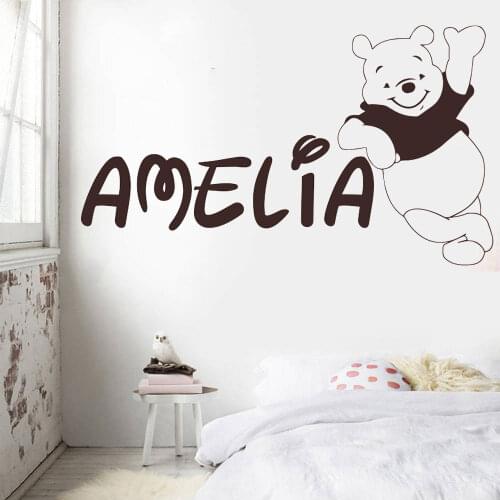 Personalized Name Winnie The Pooh Wall Sticker Childrens Translation for The Nursery Custom Bear Name Home Decor Vinyl LX398