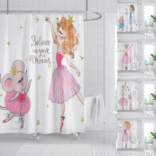 Princess Girls Shower Curtain Waterproof Hang Curtain Cartoon Bathroom Decoration Bath Accessories Danceing Girl Print