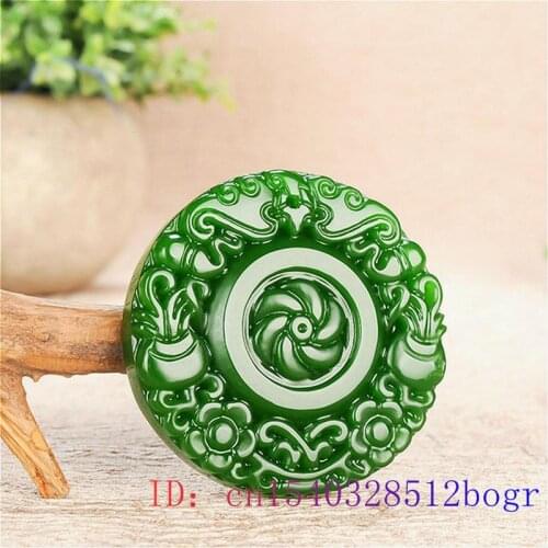 Green Jade Flower Pendant Men Amulet Chinese Fashion Natural Carved Jadeite Jewelry Gifts Necklace Women Charm