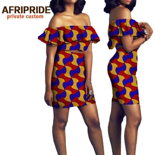 African Short Sleeves Print Tops and Skirt Sets for Women Bazin Riche African Clothing 2 Pieces Skirt Set Customize Wear A722627