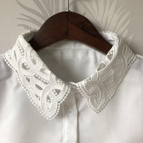 2021 Women Sweater Half Shirt Hollow Lace Flower Chiffon Cardigan Button Fake Collar Cotton Detachable False Collar Blouse Tops