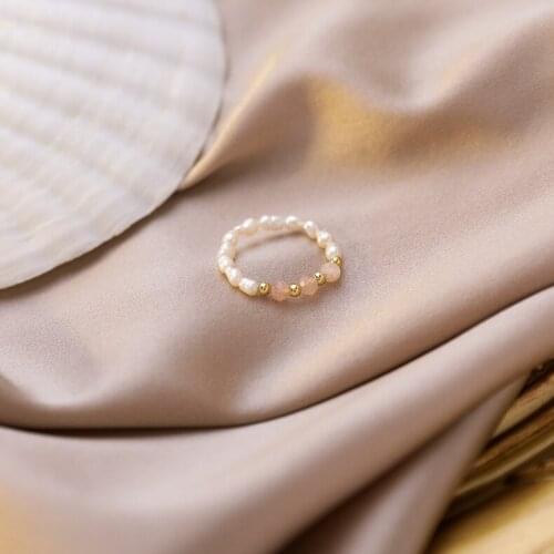 Hand-made crystal fashion handmade beaded pearl ring women wear fashion lady thin ring versatile ring