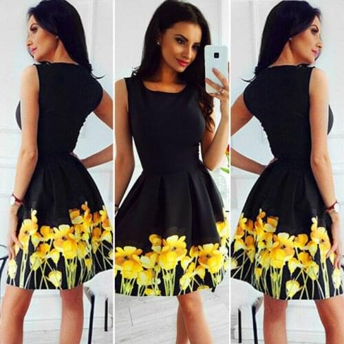 2019 New Fashion Womens Summer Casual Sleeveless O-Neck Beach Dress Boho Floral Sundress Holiday Dress