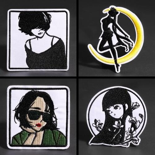 1PCS Elegant Japan style Black girl warrior series Patches for Clothing Appliques Girl Appliques 3D Diy Clothes Accessories