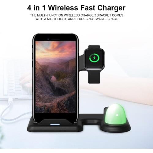 2019 New 4 In 1 Wireless Charger Multifunctional Fast Charging Stand Bracket With Night Light For Watch Mobile Phone Headset