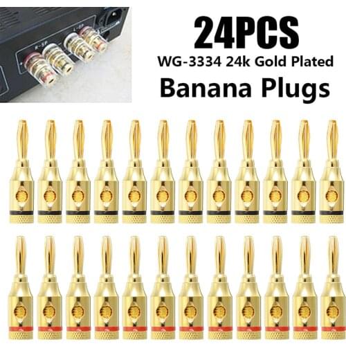 24pcs 4mm 24k Gold-Plated Musical Cable Wire Banana Plug Audio Speaker Connector Plated Musical Speaker Cable Wire Pin Connector