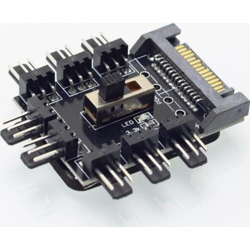 8-Port 3 Pin Fan HUB SATA power socket to 8 way 3Pin male Socket PC Chassis Cooler Cooling Fan Spliter card with Self Adhesive