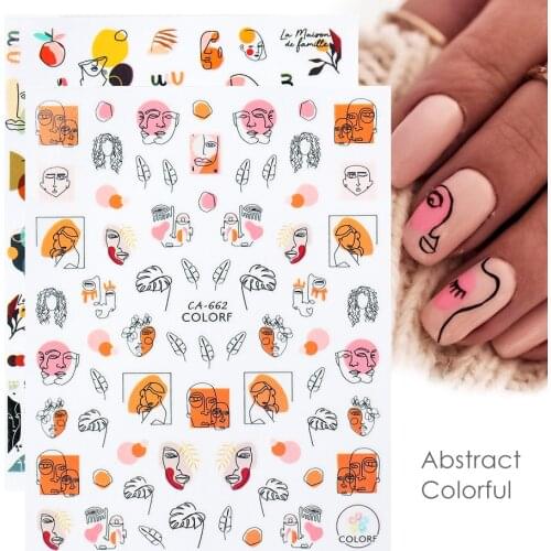 3D Flower Nail Stickers Women Face Sketch Abstract Sexy Girl Colorful Nail Art Decor Sliders Manicure Stickers for Nails
