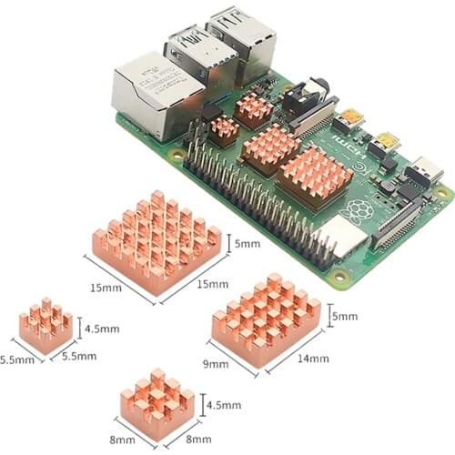 4pcs/Set Metal Copper Heatsink Kit Cooler Heat Sink Passive Cooling Pad Radiator for Cooling Raspberry Pi 4B 4 Model B