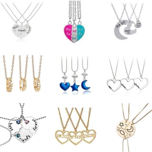 Best Friends Necklace 3/Set Sister Sister MOM Gold Silver Love Moon Star Shell Pendant Necklace Woman Jewelry Accessories