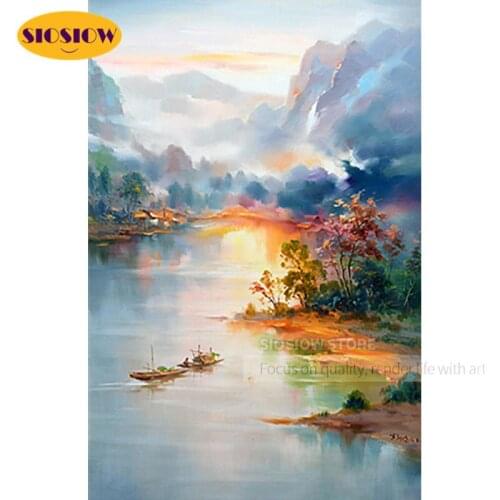 SIOSIOW Diamond Embroidery Large Size DIY Diamond Painting Nature Scenery With Lakes Window Full Set Square Rhinestones Mountain