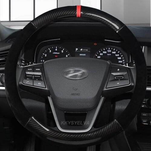 Carbon Fiber Car Steering Wheel Cover for hyundai solaris veloster ix35 kona accent i40 santa fe ioniq getz Auto Accessories