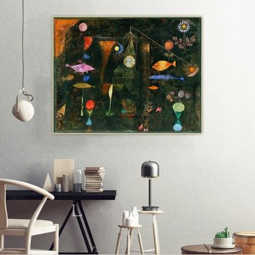 Citon Paul Klee《Fish Magic》Canvas Art Oil Painting Artwork Print Poster Picture Wall Decor Home Living Room Decoration