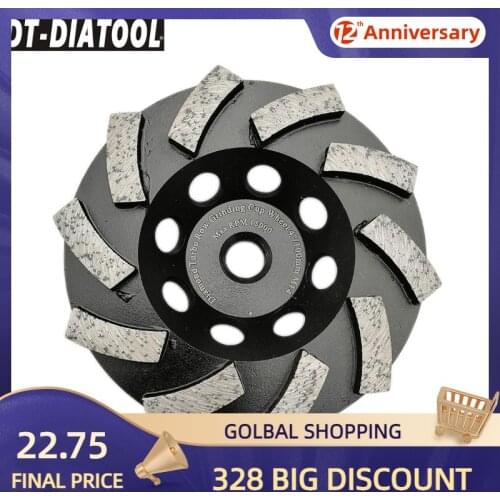 DT-DIATOOL Dia 100mm/4inch M14 Thread Diamond Segmented Turbo Row Cup Grinding Cup Wheel Granite Marble Concrete Diamond Wheel