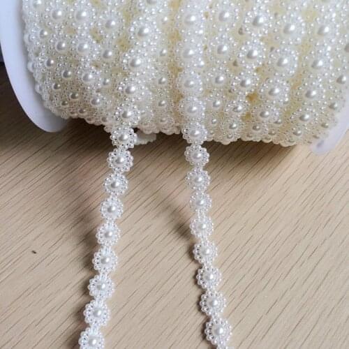 DIY 2 yards 10mm white Sunflower Artificial Pearls Beads Chain Garland Flower For Wedding Bridal Bouquet Flower Decoration
