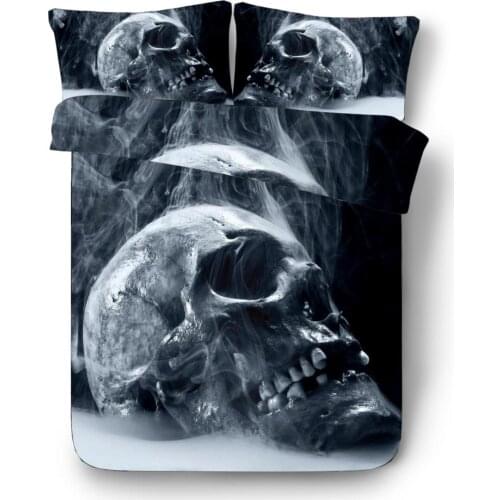 Home Textiles 3D Design Digital Printing Bedding Set Duvet Cover Bed Sheet Pillowcase King Blue Skull Dropshipping 004