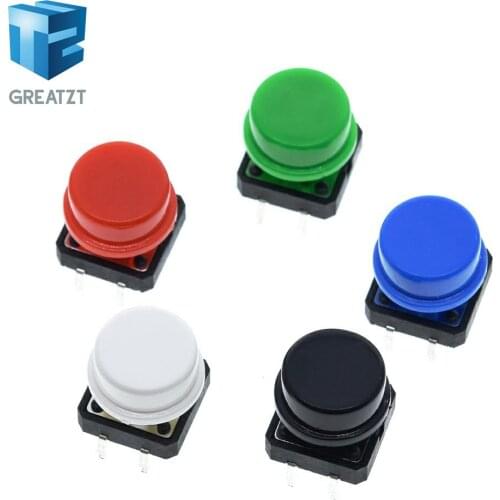 GREATZT 25PCS Tactile Push Button Switch Momentary 12*12*7.3MM Micro switch button + 25PCS Tact Cap(5 colors) for Arduino Switch
