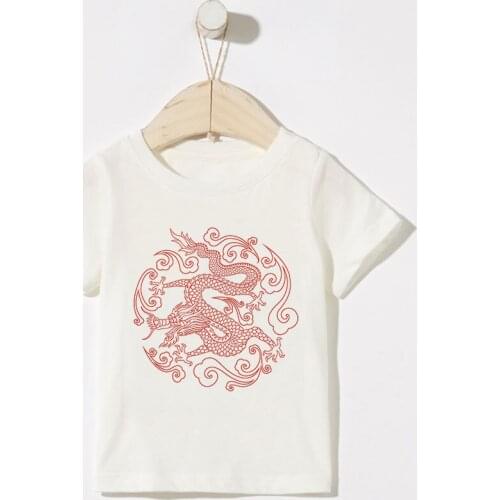 Harajuku Girl Clothes Vintage Dragon Printed Summer Tshirt Kids T Shirt Casual Shirt Boy Short Sleeve Round Neck Cartoon Kawaii