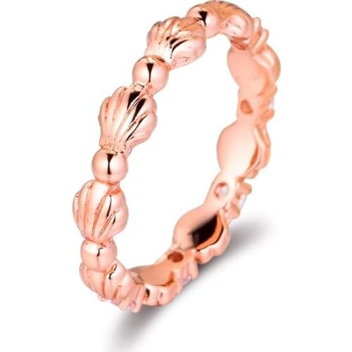 Rose Sparkling Seashell Band Rings 100% 925 Sterling-Silver-Jewelry Free Shipping