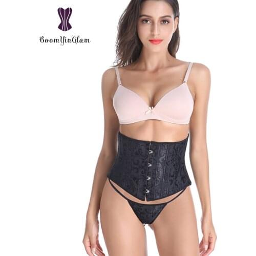 Black Floral Lace Waist Cincher Shaper Firm Tummy Control Slimming Waist Shapewear 24 Steel Boned Corset For Weight Loss 2830